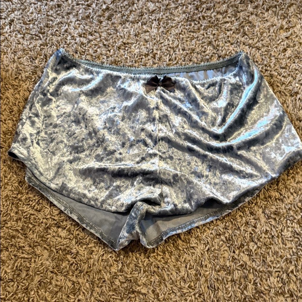 Silver Velvet Shorts with Bow Accent